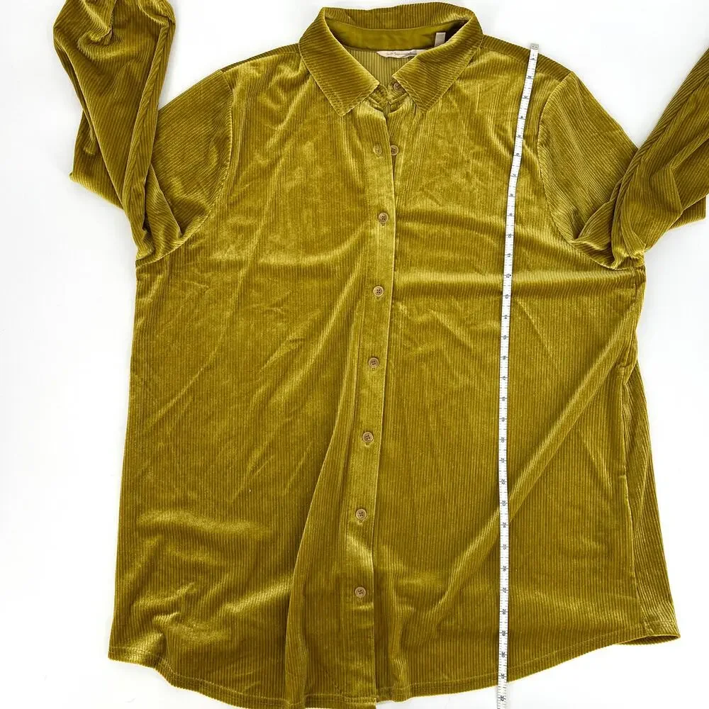 Soft Surroundings 1X Gold Textured Velvet Button Up Blouse